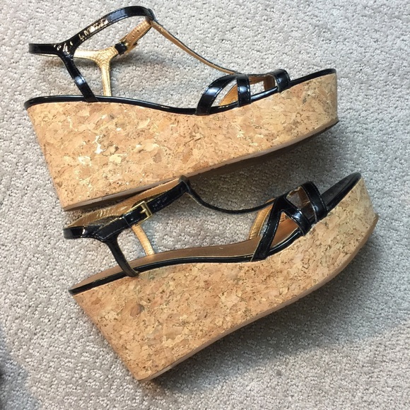 Kate Spade Black Patent Cork Platform Heels Sandal - Picture 3 of 8